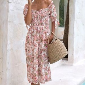 Hazel & Folk Charlotte Midi Dress Garden Party Sz Large US 10 Floral Cottage